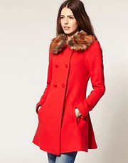 ASOS Fluted Back Coat With Faux Fur Collar
