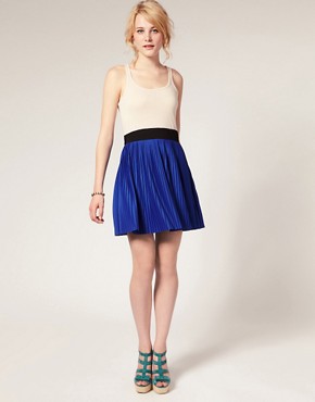 Image 4 of ASOS Pleated Mini Dress in Colour Block