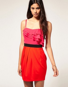 Image 1 of Lipsy Colour Block Frill Bandeau Dress