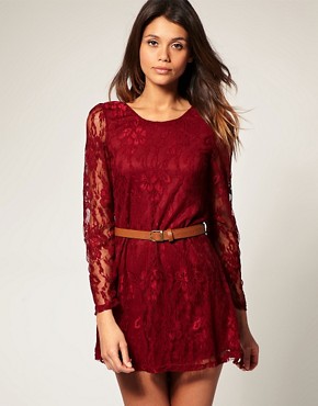 Image 1 of Rare Long Sleeve Belted Lace Dress