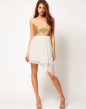 Image 4 of ASOS Sequin Bandeau Dress with Chiffon Skirt