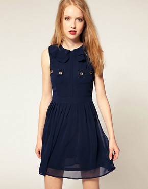 Image 1 of Dahlia Double Collar Dress With Gold Buttons