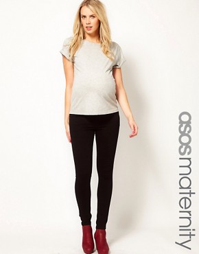 Image 1 of ASOS MATERNITY Black Skinny Jeans with Jersey Band #4