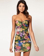 ASOS Strapless Dress In Floral Print