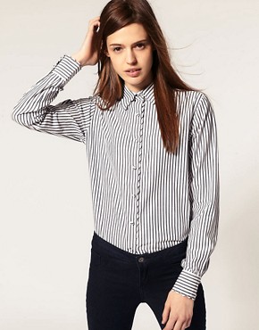 Image 1 of ASOS Stripe Shirt With Scallop Detail
