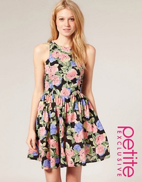 Image 1 of ASOS PETITE Exclusive Printed Mini Dress With Shirred Back