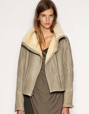 Image 1 of ASOS WHITE Quilted Shearling Aviator Jacket