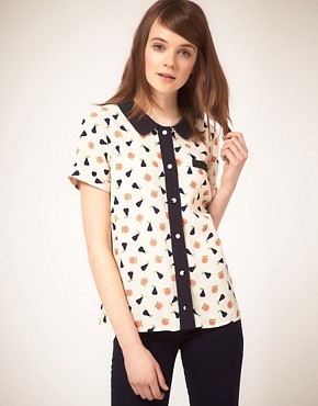 Image 1 of ASOS Blouse With Apple And Pear Print