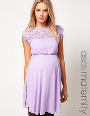 Image 1 of ASOS Maternity Exclusive Skater Dress With Lace Insert