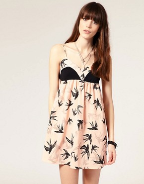 Image 1 of Reverse Swallow Print Contrast Babydoll Dress