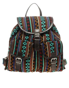 Image 1 of ASOS Leather Black Aztec Backpack
