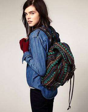 Image 3 of ASOS Leather Black Aztec Backpack