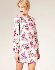 ASOS Printed Shift Dress with Bell Sleeve