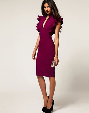 Image 4 of Hybrid Dress with Deep V Neck and Frill Sleeves