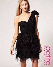 ASOS PETITE Exclusive One Shoulder Corset Dress With Feather Skirt