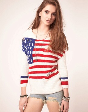 Image 1 of UNIF Flag Religion Distressed Knitted Jumper