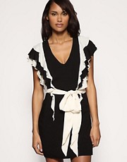 French Connection Contrast Ruffle Belted Dress