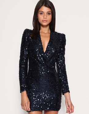 Image 1 of French Connection Sequin Wrap Front Dress