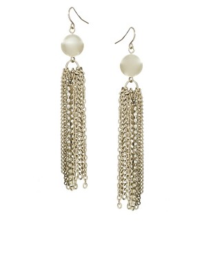Image 1 of Lipsy Pearl Tassel Drop Diamante Earrings