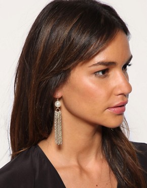 Image 2 of Lipsy Pearl Tassel Drop Diamante Earrings
