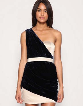 Image 1 of ASOS Velvet Drape One Shoulder Dress