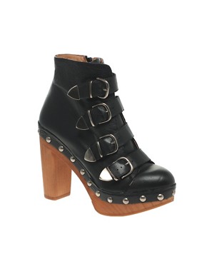 Image 1 of ASOS ADDICT Leather Multi Buckle Clog Ankle Boot