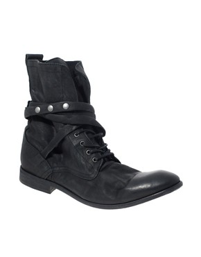 H By Hudson Yorke Leather Strap Suede Boots