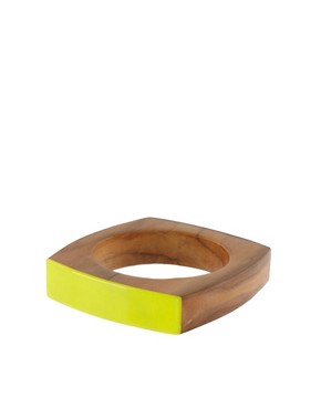 Image 1 of ASOS Angular Wooden Bangle with Neon Perspex Panel