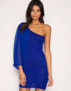 NEW VERO MODA BLUE ONE SHOULDER DRAPE SLEEVE DRESS  