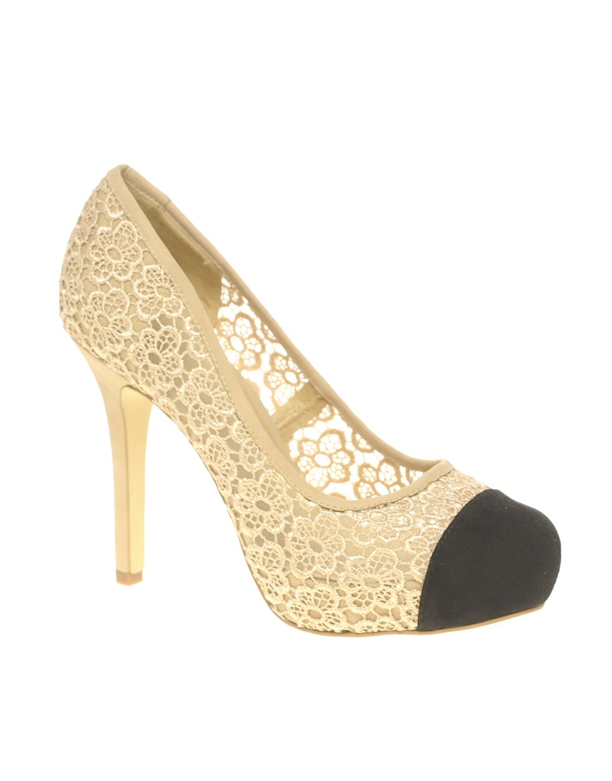 Love the lace + toe cap | Lace heels, Shoes, Fabulous shoes