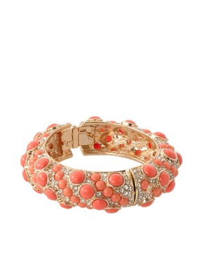 Image 1 of Kenneth Jay Lane Gold Cuff With Coral And Crystal Stones